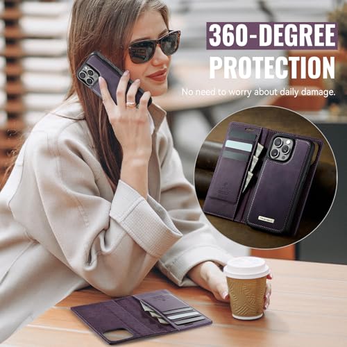 Image of Wallet Case for iPhone 13 Pro Compatible with Magsafe, 2-in-1 PU Leather Flip RFID Blocking Card Holder Stand Shockproof Magnetic Detachable Cover for iPhone 13 Pro Case 6.1 inch, Retro Purple