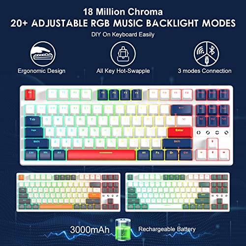 Image of Wireless Gaming Keyboard and Custom Coiled USB C Cable,Triple Mode 2.4GHz /BT 5.0 /USB-C,TKL Hot Swappable Mechanical Keyboard Yellow Switches,Rechargeable 3000mAh for PC PS5 PS4 Xbox-2 in 1 Kit