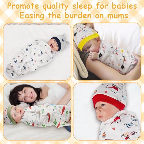 Image of Ramede 6 Pack Swaddle Blanket with Hats for Baby Girl Boy 100% Cotton Swaddles 0-3 Months, Adjustable Breathable Skin Friendly Receiving Blanket Wrap, Essential for Newborns(Rocket,Colorful)