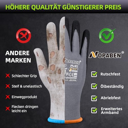 Nopaben 3 Paar Arbeitshandschuhe herren mit Rutschfest-Grip & Touchscreen für Mechaniker und Montage – Optimale Griffigkeit & Feines Tastgefühl, gartenhandschuhe damen, Größe 10/XL
