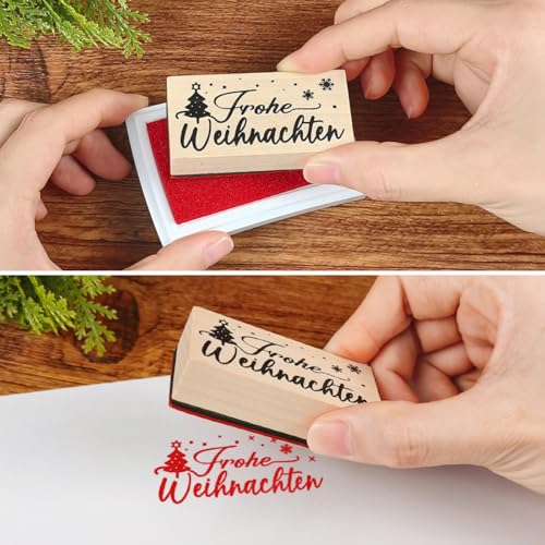 9Pcs Stempel Weihnachten Holz, Frohe Weihnachten Stempel mit Stempelkissen, Klein Motivstempel für Kartenbasteln Scrapbooking Geschenkpapier, Weihnachtsstempel