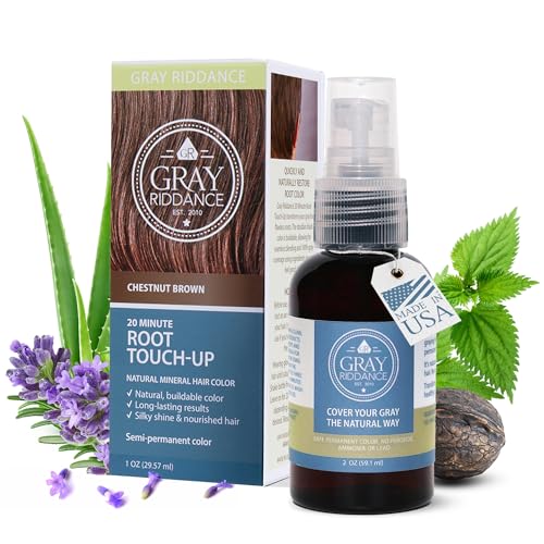 Gray Riddance 20-Minute DIY Hair Root Touch Up Spray - Semi-Permanent Vegan Gray Coverage for Men & Women - 100% Vegan, Non-Toxic, Ammonia-Free Hair Color Dye - Pregnancy Safe - Chestnut Brown (1 oz)