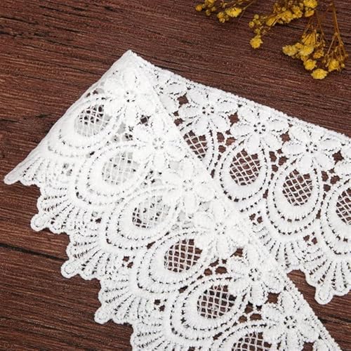 Elegante aplique de encaje de malla blanca de 15 yardas con bordado floral 4