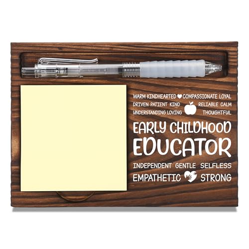 Early Childhood Educator Appreciation Gifts, Thank You Gift for Preschool Teacher, Office Decor for Early Childhood Educator, Sticky Note Holder Wooden Notepad & Pen Holder 6.5" x 4.7" - FTA243