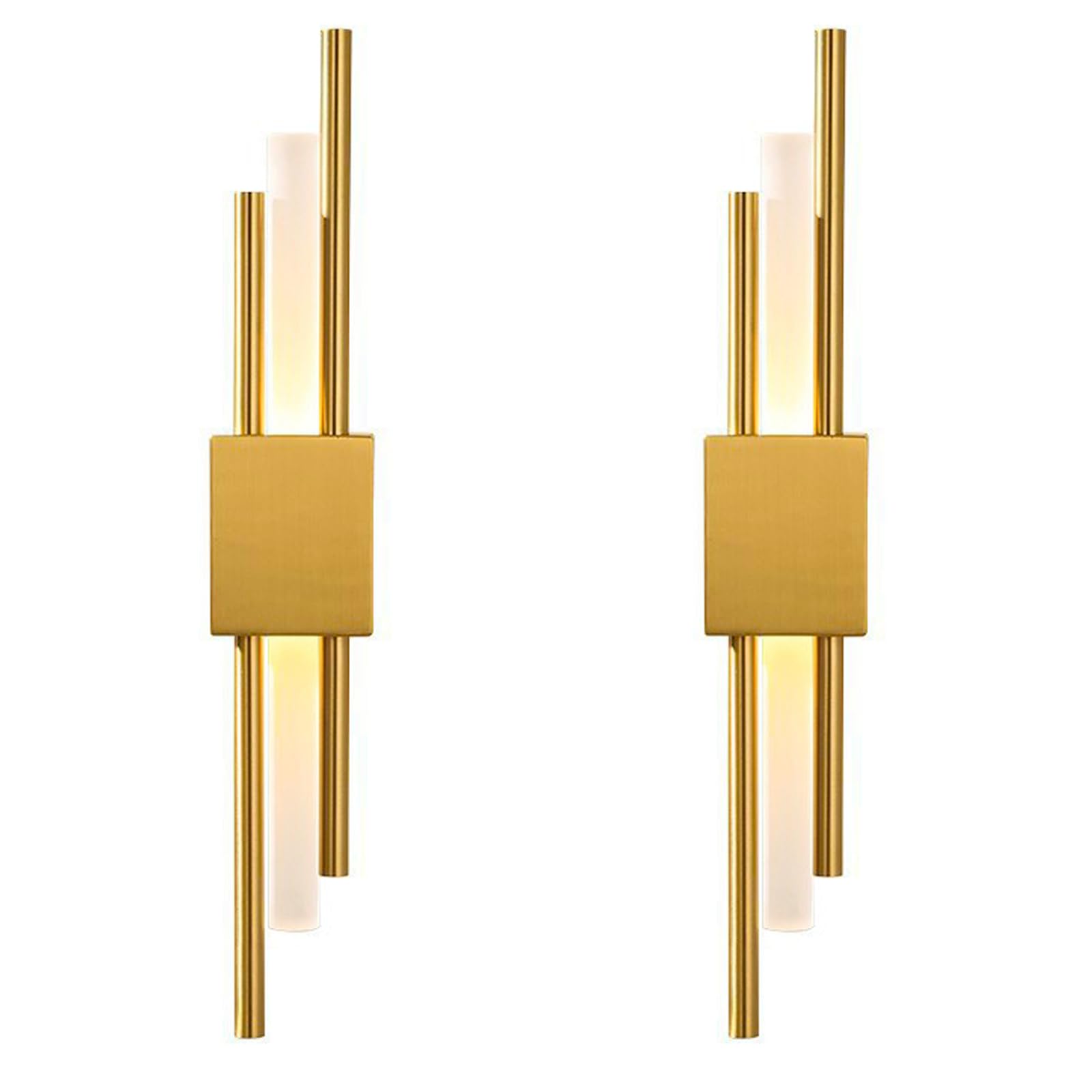 NICRX 2 Pack Modern Gold LED Wall Light,Vertical Geometric Metal Wall Sconce with Acrylic Diffuser,Minimalist Indoor Wall Lamp for Bedroom,Living Room,Hallway,8W,3-Color Temperature,48cm (2pcs-Right)