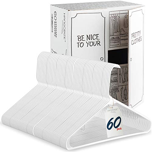 Hangorize 60 Standard Everyday White Plastic Hangers, Long Lasting Tubular Clothes Hangers, Value Pack Of 60 Clothing Hangers. (60 Pack) #TOP7