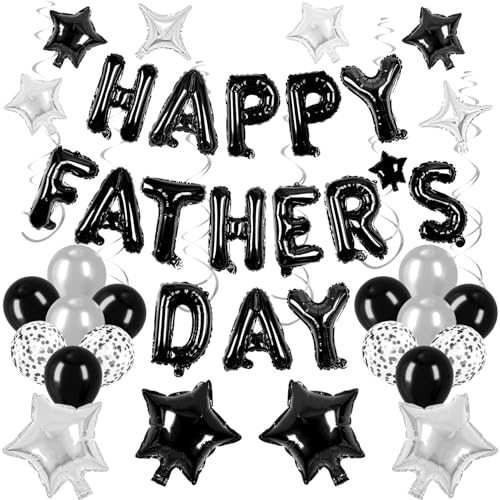 Image of Happy Fathers Day Balloons Black Father's Day Banner for Father's Day Party Decorations (Fathers Day Black)