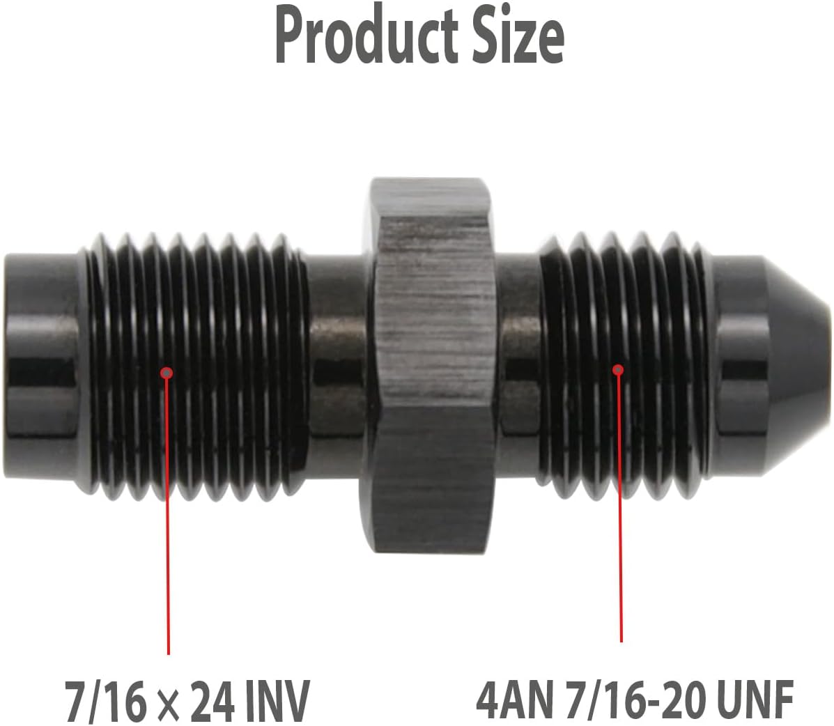 Aluminum -4AN AN4 Male Flare to 7/16 x 24 Male Thread Inverted Seat Adaptor Fittings Inv Flare Connector, Black