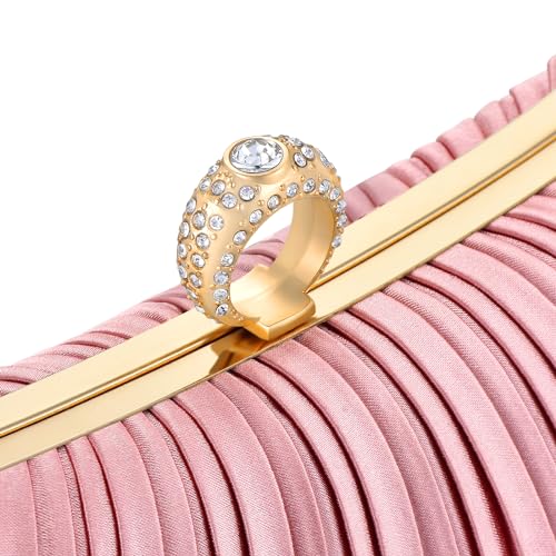 Image of Fashion Women's Evening Bags, Gold Silk Luxury Handbags with Chain Stylish Purses for Wedding Party