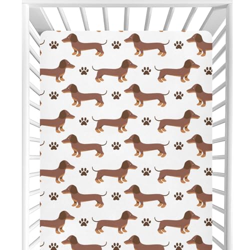 Image of CaTaKu Dachshund Dog Paws Print Crib Sheets for Girls Boys Baby Fitted Sheets for Crib,Neutral Toddler Nursery Mini Crib Bed Mattress Sheets 27 inchx 39 inch