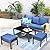 HOOOWOOO Outdoor Patio Furniture Set 4 Pieces Modern 3-Seat Sofa with Ottoman Coffee Table Wicker Patio Conversation Set Bistro Set for All Weather,Denim Blue Cushion