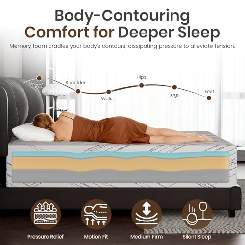 Image of Twin Mattress 10 inch, Twin Size Mattress in a Box,Medium Firm Cooling Gel Memory Foam Mattresses, Removable Washable Cover,Upgraded Support,CertiPUR-US,Made in USA