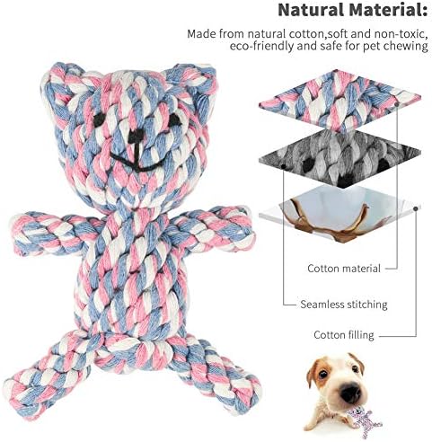MEKEET Puppy Boredom Rope Toy, Cotton Natural Teeth Cleaning Chew Rope Dogs Ball Knot Training toy Small Dogs Toy (Bear)