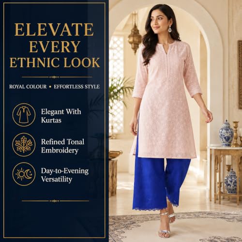 Image of Vastraa Fusion Women's Regular Fit Cotton Chikan Palazzo