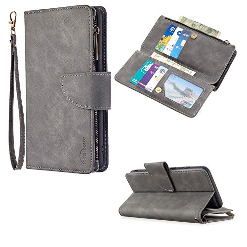 Capas carteira para iPhone 7 Plus/8 Plus cor sólida 9 cartões PU couro flip capa para celular - cinz