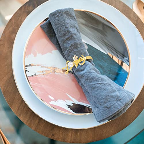 8 Pcs Love Napkin Rings Rhinestone And Pearl Beaded Napkin Rings Alloy Napkin Rings Napkins Rings Set Of 8 Sparkly Napkin Rings For Valentine's Day Holiday Wedding Party Dinner Table Decorations #TOP5