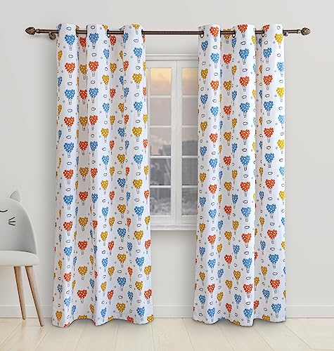 Image of HOMEMONDE Air Balloon Printed Kids Curtain Set of 2 - Cotton 8 Feet Long Door Curtains, Top Style Eyelets - (Multicolor, 96 Inches)