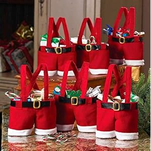 10PCS Christmas Decorations Gift Bags Candy Bags Santa Pants Style Lovely Treat Bags for Children Best for Wedding…