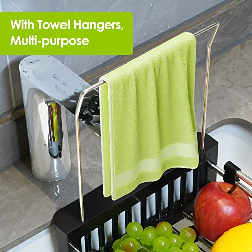 Ceuku Sink Dish Drying Rack Retractable Kitchen Sink Drying Rack With Towel Rack Stainless Steel Dish Racks For Vegetables And Fruits, In Sink Dish Drying Rack Suitable For 9"To 18" Square Sinks Upper #TOP5
