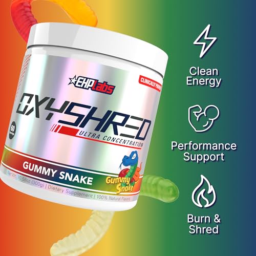 Image of EHP LABS OxyShred Pre Workout Powder - Preworkout Powder with L Glutamine & Acetyl L Carnitine, Energy Boost Drink - Gummy Snake, 60 Servings