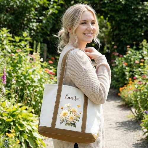 Bolso tote personalizado de lona para mujer: con nombre y flor de nacimiento, ideal para boda, despedida de soltera, regalo para mamá o abuela miniatura 6