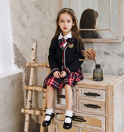 Dadawen Girl's Strap School Uniform Dress Shoe Mary Jane Flat (Toddler/Little Kid/Big Kid) Black/Flower Us Size 3.5 M Big Kid #TOP1