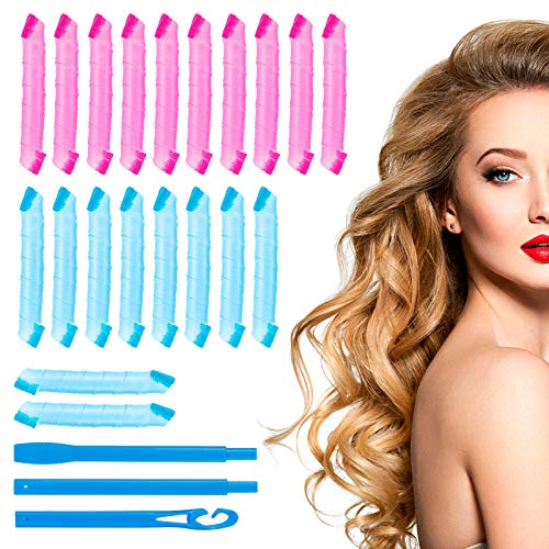 Vintoney 20 stks 55 cm Haar Krulspelden Spiraal Krullen Styling Kit, Geen Warmte Golf Haar Krulspelden Styling Kit Spiraal Haar Krulspelden met 3 Stks Styling Haken Geen Warmte DIY Spiraal Haar Roller