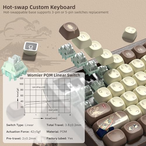 Image of Womier 75% Wireless Creamy Keyboard with Wood Shell, QMK /VIA WD75 V2 | Retro Mechanical Gaming Keyboard 8000mAh Battery,Tri-Mode Custom Keyboard RGB Hot Swappable,MOA Japanese Keycap-Linear Switch