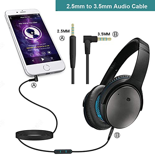 Alitutumao QC35 Headphones Audio Cable Cord with Inline Mic Remote Volume Control Compatible with Bose QuietComfort 25, QC35 II, QC35, On-Ear 2, OE2 OE2i Soundlink Headphones, 5FT