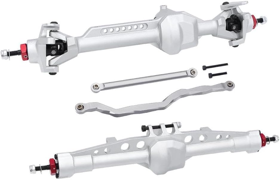 Compatible Aluminum Front Rear Straight Axle Set Compatible with 1 10 Scale RC Crawler SCX10Pro Upgrade Parts Complete Axle Assembly(Front Axle Silver)
