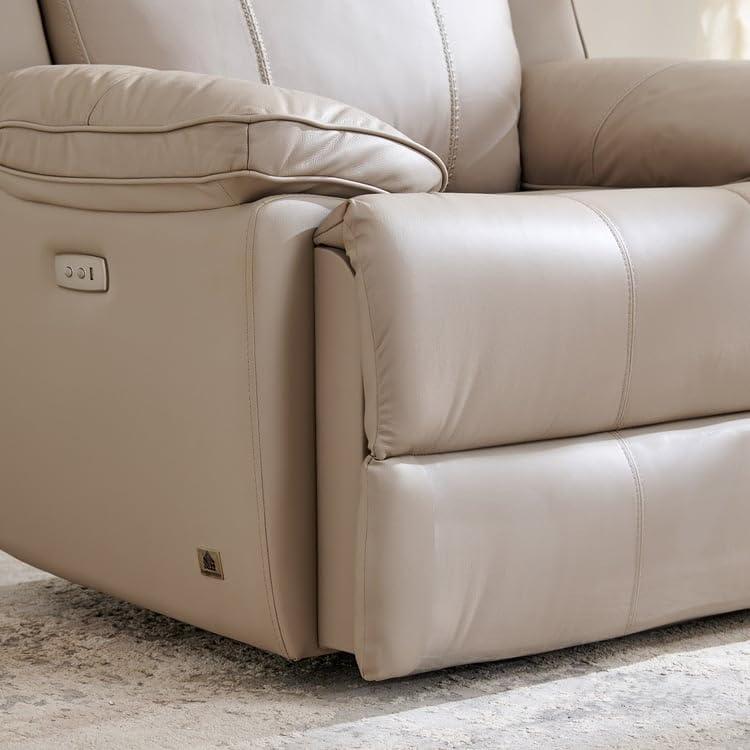 Image of Home Centre | Torino Half Leather 1-Seater Electric Recliner | Recliner Sofa for Living Room | Solid Wood | Grey | 2 Year Warranty