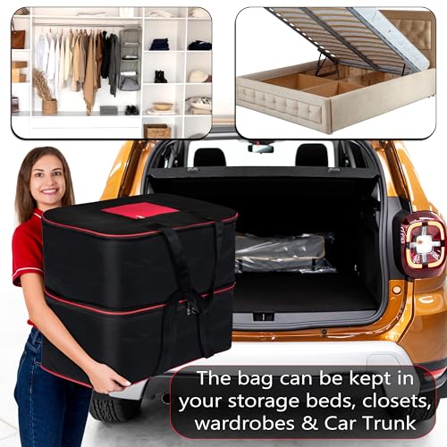 Image of Storite Expandable Moisture Proof Nylon 142 L Heavy Duty Extra Large Storage Bag For Clothes /Blankets /Bedsheets /Toys /Stationery Paper Rectangular(RedBlack, 57x49x51cm)