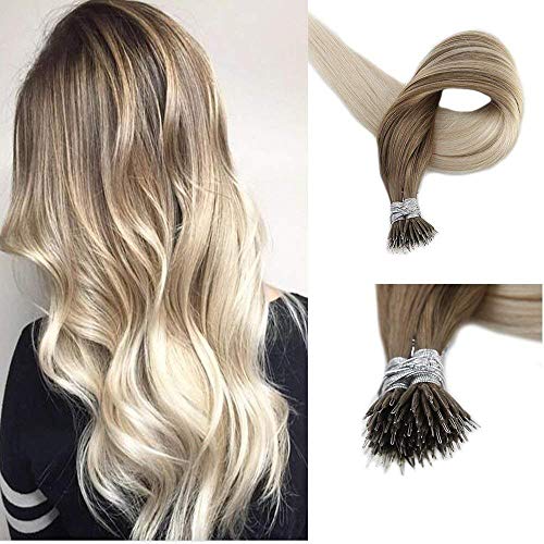 Surprise 22 inch 50 Strand Per Package 0.8g Per Strand Nano Beads Hair Extensions Balayage Ombre Color #8 Fading to #60 Pre bonded Keratin Extensions