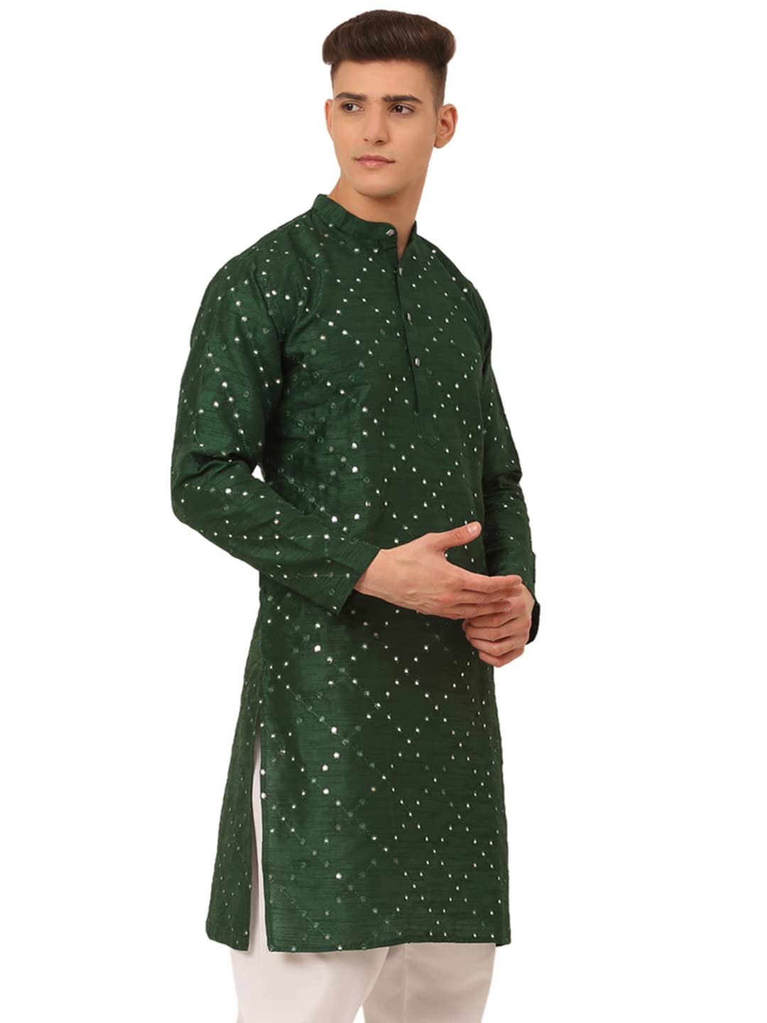 Jompers Men's Dupion Silk Embroidered Kurta Only (Green,Xl)