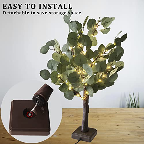 24In Lighted Tabletop Eucalyptus Tree With Timer Battery Operated Or Usb Powered, Artificial Plant Bonsai Trees With 60Led Fairy Lights For Table Centerpiece Spring Christmas Party Wedding Decor #TOP1