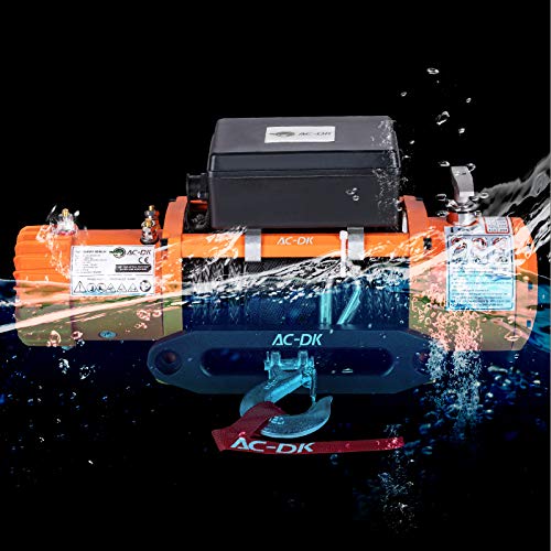 AC-DK 9500 lb. Electric Winch Synthetic Rope Kit, 12V Winch Waterproof IP67, with 2 Wirless Remote, for Truck SUV/4WD/OFFROAD (Orange 9500 Synthetic Rope Style) - Thumbnail 2