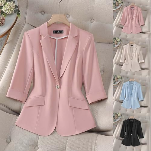 HGps8w Dressy 3/4 Sleeve Blazers for Women Business One Button Suit Jackets Casual Work Office Peplum Cardigans2