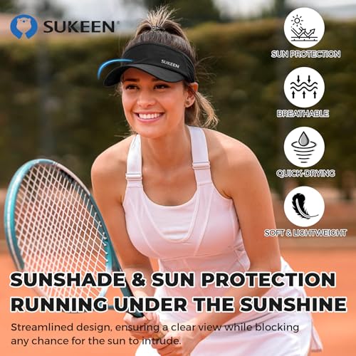 Image of Sukeen 3 Pack Sports Sun Visor Men Women Lightweight Packable Cooling Stretchy Visor Hat for Running, Tennis, Golf