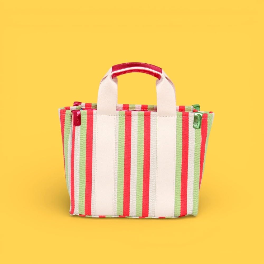 Agatha Ruiz de la Prada Bolso tote de lona en color rosa con rayas de colores
