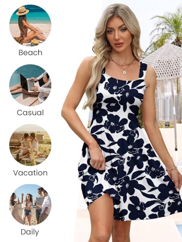 Image of QACOHU Summer Dresses for Women 2026 Sleeveless Square Neck Sundress with Pockets Casual Tank Beach Floral Boho Maxi Dress