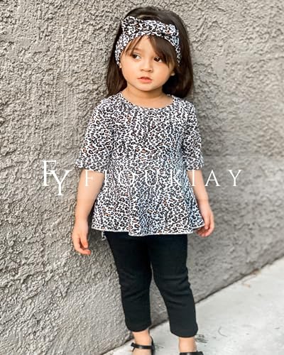 Image of Toddler Baby Girls-Fall-Clothes-Set Little Girls Floral Plaid Highlow Tunic Tops+Leggings Outfits Boutique Clothing