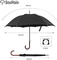 Vista 4 de SoulRain Paraguas clásico con mango de madera de 48 pulgadas apertura automática resistente al viento irrompible paraguas de lluvia negro paragua