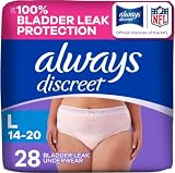 Always Discreet Adult Diapers for Women, Incontinence Underwear, Postpartum Essentials, Disposable Briefs, Max Absorbency, Bladder Leak Protection, Large, 28ct