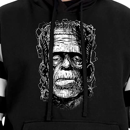 Hot Leathers GSM6006 Men's Black and White 'Frankie' Hooded Pullover Sweatshirt with Knit Strip Sleeves2