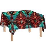 doginthehole Outdoor Rectangle Tablecloth Turquoise Native American Tribal Style Rectangular Table C