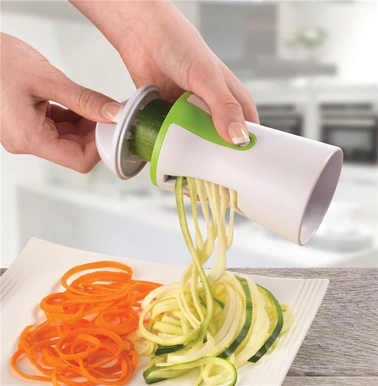 Cortador en espiral de verduras resistente, cortador en espiral y máquina de fideos de calabacín con cuchillas de acero inoxidable, rallador y triturador de verduras sin BPA para dieta cetogénica