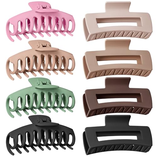 TOCESS 8 Pack Big Hair Claw Clips for Women Large Claw Clip for Thin Thick Curly Hair 90’s Strong Hold 4.33 Inch Nonslip Matte Jumbo Hair Clips (8 Pcs)