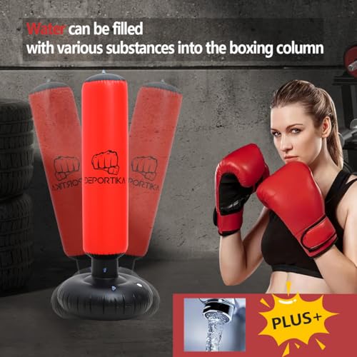 Aufblasbarer Boxsack, mit stabiler Wasserbasis, aktives Spielgerät für den Innenbereich, freistehend, Ziel, Kick, MMA, Karate, Spalte, Sandsäcke, Reflextraining, Fitness, Training (170 cm)
