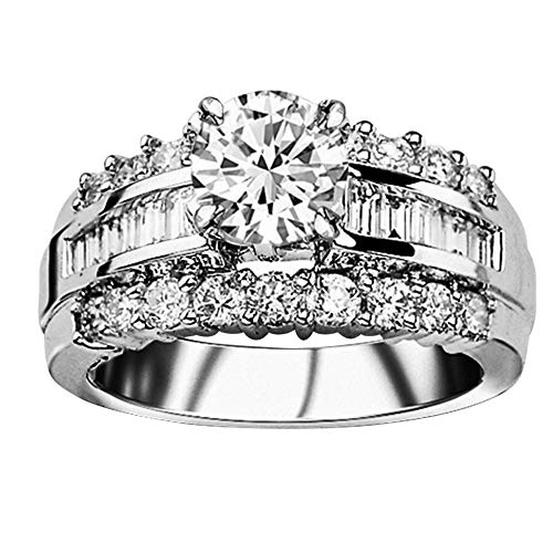 3 to 9 Carat IGI Certified t.w. 14K White Gold Channel Set Baguette and Round Round LAB GROWN Diamond Engagement Ring with a IGI Certified D-E Color VS1-VS2 Clarity Center Stone