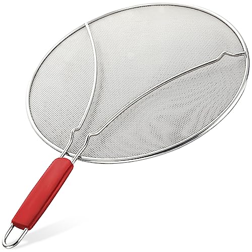 Zulay Large Splatter Screen for Frying Pan (29CM) - Blocks Hot Oil Splashes - Stainless Steel Grease Splatter Guard for Frying Pan - Keeps Stoves Clean & Prevents Burns While Cooking (Red)